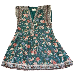 Anthropologie Zenia Floral Mini Dress Pockets V Neck Cap Sleeve Cottage Boho M - Picture 1 of 4