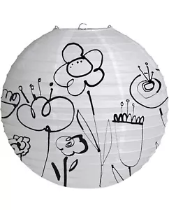 12" Paper Lantern Mod Blooms Kathy Davis Black White Floral Wedding Party Decor - Picture 1 of 5