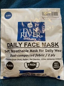 Dan River (5 Stück) Baumwolle Gesichtsmasken Kinder! Schwarz. Täglicher Gebrauch und waschbar!! - Bild 1 von 2
