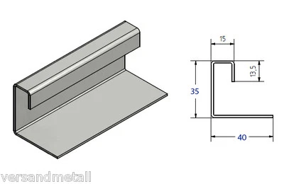 C-Profil, 35x40mm Edelstahl Führungsschiene Konstruktionsprofil Aussen  K320 - Bild 1 von 2
