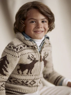 Polo Ralph Lauren Boys Reindeer Wool-Blend Full-Zip Sweater Sz L 14-16 NWT 375$ - Image 1 of 4