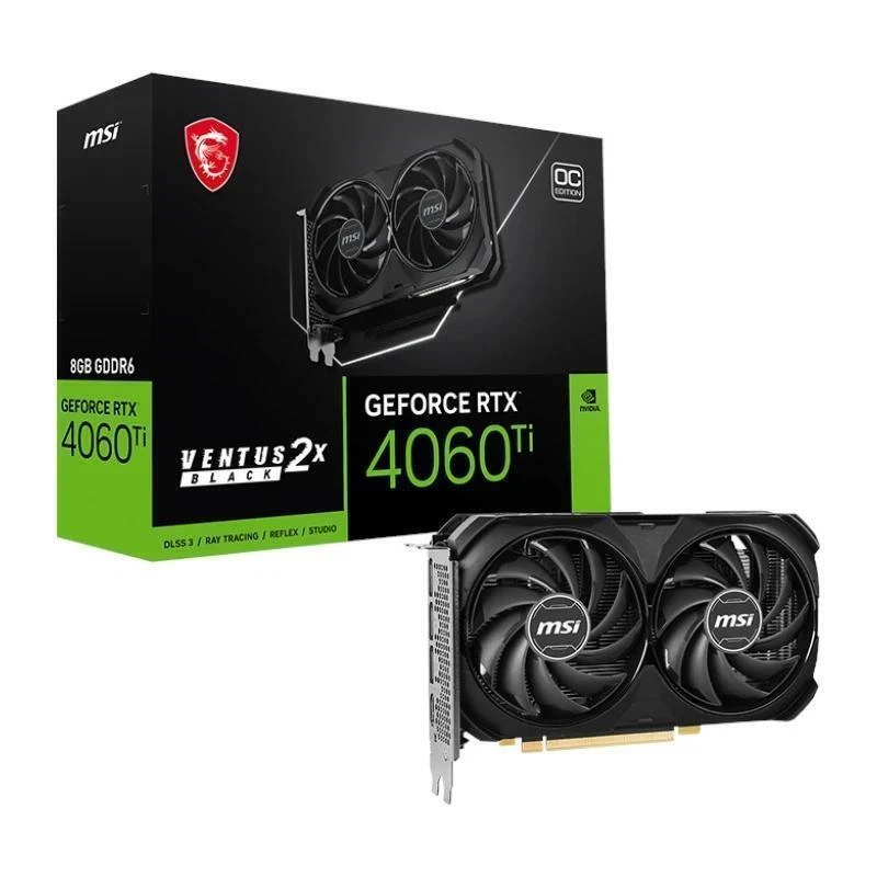 MSI GeForce RTX 4060 Ti VENTUS 2X BLACK OC 8GB GDDR6 Tarjeta Grafica - Image 1 of 1