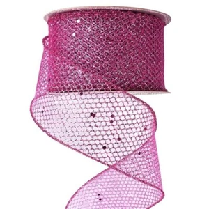 Pink Easter Ribbon for Bows Making Wreath Bow Crafts Spring Glitter Wired Mes... - Picture 1 of 5