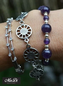 Stretch Bracelet with Genuine Sterling Silver & Amethyst. - Picture 1 of 9