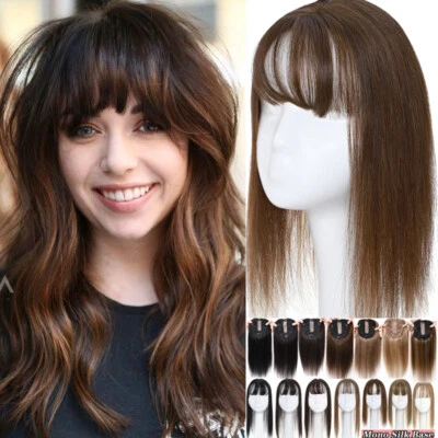 Forehead Bang Topper Toupee Piece Clip In SILK BASE Remy Human Hair Free Part 12 - Image 1 of 4