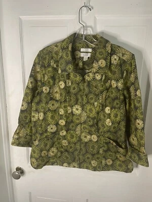 Blazer Christopher & Banks Mujer Talla M Verde Dorado Negro Estampado Diente de León B49 Foto 1 de 4