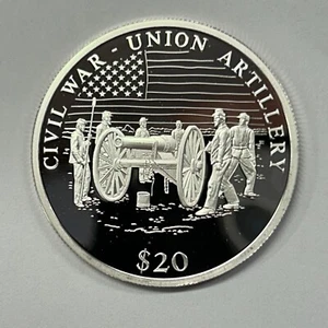 2001 LIBERIA - Civil War Union Artillery - Silver $20 Dollars - Proof - Picture 1 of 2