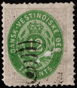 Danish West Indies - 1874 - 12 Cents Red Lilac & Yellow Green Numeral Issue #11 - Picture 1 of 1