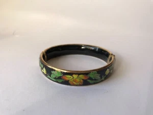 Alter Damen Armreifen schwarz mit bunten Blüten aus Emallie Handarbeit 50/60 - Bild 1 von 4