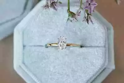 1.50 Ct Oval-Cut VS1/G Lab Grown Solitaire Diamond Wedding Ring 14K Yellow Gold - Image 1 of 4