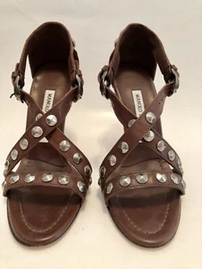 Manolo Blahnik Size 36.5 Brown Witj Silver Studs  - Picture 1 of 7