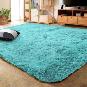 Ultra Soft Indoor Modern Area Rugs Fluffy Living Room 2 x 3 Feet Teal Blue - Picture 1 of 11