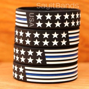 Lotto braccialetti BOLD XL 9" bandiera più larga sottile linea blu braccialetto design USA - Foto 1 di 12
