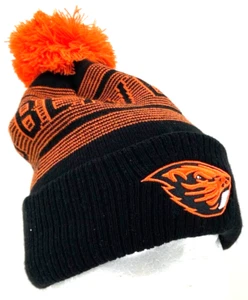 NEW Oregon State Beavers Zephyr Cuffed Embroidered Knit Pom Beanie Hat Black OS - Picture 1 of 8
