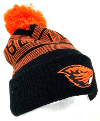 NEW Oregon State Beavers Zephyr Cuffed Embroidered Knit Pom Beanie Hat Black OS - Image 1 of 4