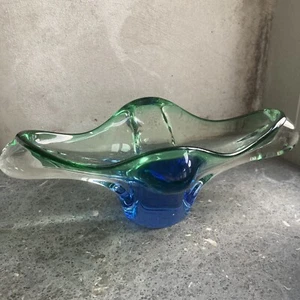 CHRIBSKA sommerso art glass lips bowl vase Blue Green JOSEF HOSPODKA Czech - Picture 1 of 17