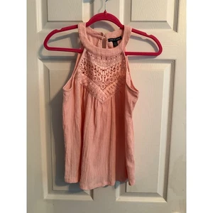 Cable & Gauge Peach Crochet Halter Top Sleeveless Blouse Small Petite - Picture 1 of 7
