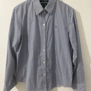 Lauren Ralph Lauren Women XL 100% Cotton Striped Shirt Button Up  Preppy Classic - Picture 1 of 4