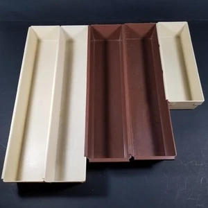 5 Vtg Rubbermaid Drawer Organizers Interlocking Almond 2917 Set Brown Loma Lot - Picture 1 of 5