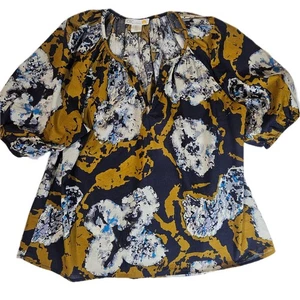 C&C California Blouse Womens Large Floral Print Puff Sleeve Button Front Top - Picture 1 of 7