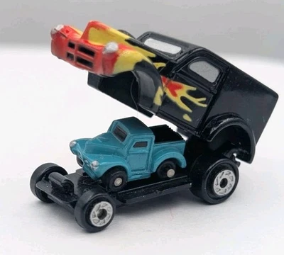 Micro Machines Ultrasmall Mini Insiders Green Willys 33 Pickup W/ Flames Hotrod - Image 1 of 4