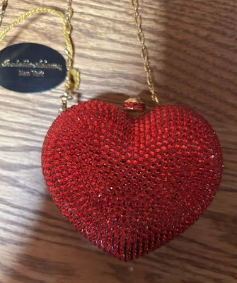 HTF RED HEART ISABELLA ADAMS SWAROVSKI COMPONENTS SMALL  CLUTCH OR SHOULDER BAG - Image 1 of 4