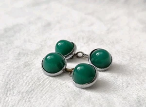 Alte Doppel- Manschettenknöpfe grün Chrysopras 30er Jahre Herrenschmuck Vintage - Bild 1 von 11