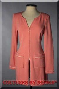 Giacca lunga St John Knits Santana bordo a contrasto nettare (rosa) taglia 6 nuova con etichetta $1590 - Foto 1 di 3