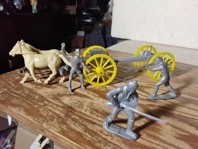 Difícil de encontrar 1961 Tootsietoy Guerra Civil Cañón Figuras Azul y Gris Juego Foto 1 de 4