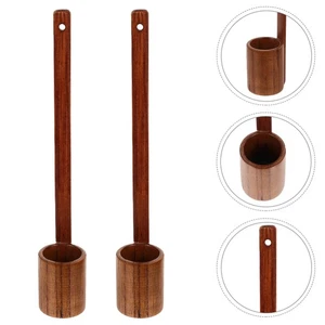  Cucharón de cocina largo de fondo plano multiusos batidor de vino de madera 2 piezas - Imagen 1 de 12