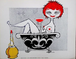 ¡DISNEY LEGEND ROLLY CRUMP! RARO PÓSTER BEATNIK ORIGINAL 1961 'DELILAH IN THE BATH' - Imagen 1 de 8