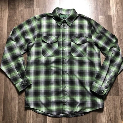 Dixxon Flannel Shirt Mens M Gravity Coffee Energy Pearl Snap Plaid Out Of Stock - Image 1 of 4