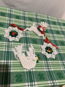 ❤️Vintage Handarbeit Kunststoff Leinwand Weihnachtsschmuck 4tlg Set Taube Rentier - Bild 1 von 14