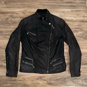 Barbour Jacke Damen 10 schwarz Deep Mill gewachst Moto Northumberland Tartan Reißverschluss - Bild 1 von 12