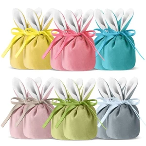 Easter Bunny Gift Bags Rabbit Ear Velvet Bags with Drawstrings 4.7 x 3.7 Inch... - Picture 1 of 7