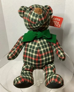 Vintage 1985 Gund kariert grün und rot 12" Weihnachtsbär mit Schleife "warm und gemütlich" - Bild 1 von 10