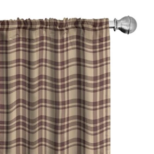 Tan and Brown Curtains, Old Fashioned Check Plaid Pattern Scottish Tartan Ins... - Picture 1 of 6