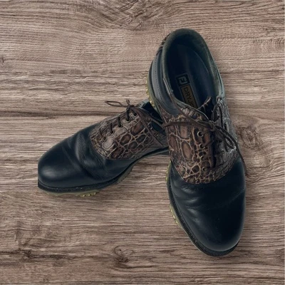 FootJoy DryJoys Golf Shoes Mens 8.5W Black Leather Alligator Embossed OptiFlex - Image 1 of 4