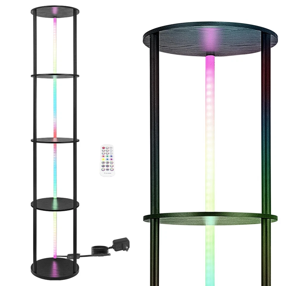 Modern LED RGB Floor Lamp with Shelf Remote Control Standing Light for Home Deco - Image 1 of 4
