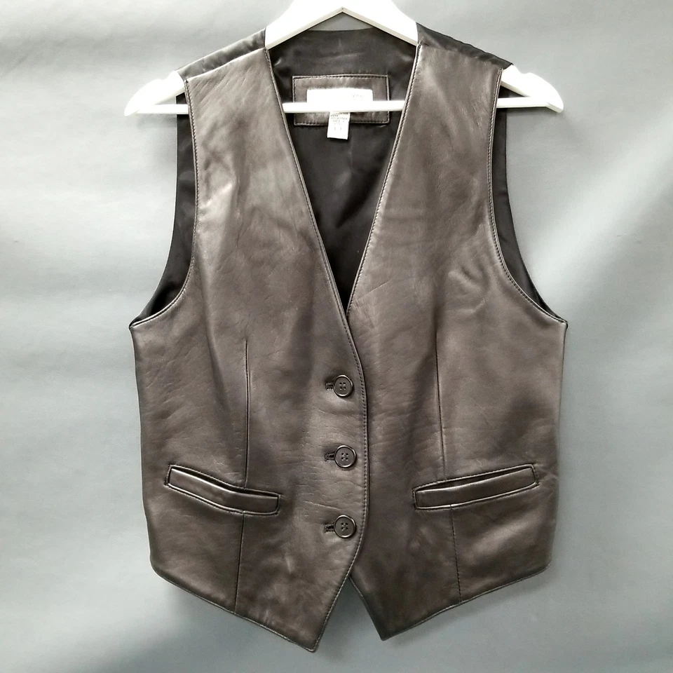 Chaleco de cuero negro de piel de cordero Valerie Stevens Nueva Zelanda para mujer talla S Foto 1 de 4