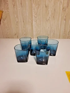 Juego de 6 vasos Anchor Hocking Rio Coastal Blue Square Bottom Rocks 3 1/2" usados en excelente estado - Imagen 1 de 4