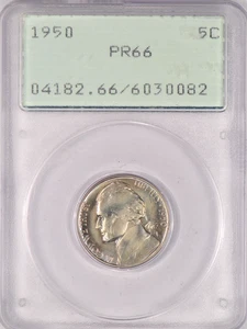 1950 Jefferson Nickel Proof PCGS PR66 PF 66 Old Rattler Holder Coin 5C - Picture 1 of 3