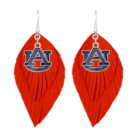 Auburn Tigers Orange Navy Boho Leather Feather Wire Earrings Jewelry Gift AU Cover