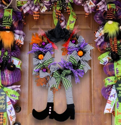 Halloween Wreath Door Hanging Witch Hat Long Leg Pumpkin Wreath Wall Ornaments - Imagen 1 de 4