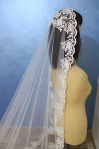bridal mantilla veil with lace edge trim veil bride - Picture 1 of 5