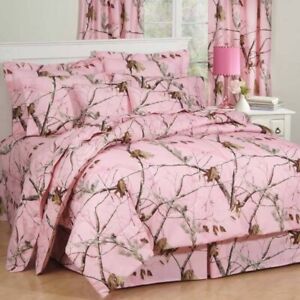 ** RARE (Twin) ** New Realtree Pink Camo Camouflage Bedding Comforter 3 Pc Set