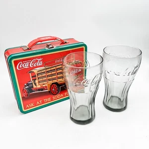 Coca Cola "Ask at the Soda Fountain" Metal Lunchbox 2 Preowned Coke Glasses - Picture 1 of 7