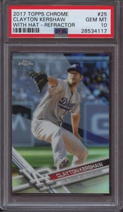 2017 Topps Chrome 25 Clayton Kershaw With Hat Refractor PSA 10 Gem Mint - Picture 1 of 5