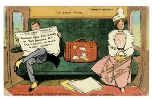 COMIC - Artist TOM BROWNE "WANING OF THE HONEYMOON, GOING HOME" 1907 Postcard - Picture 1 of 2