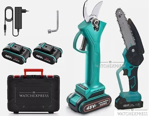 KIT 2 PZ Motosega +FORBICE POTATURA+VALIGIA doppia BATTERIE DA 48V - Foto 1 di 5